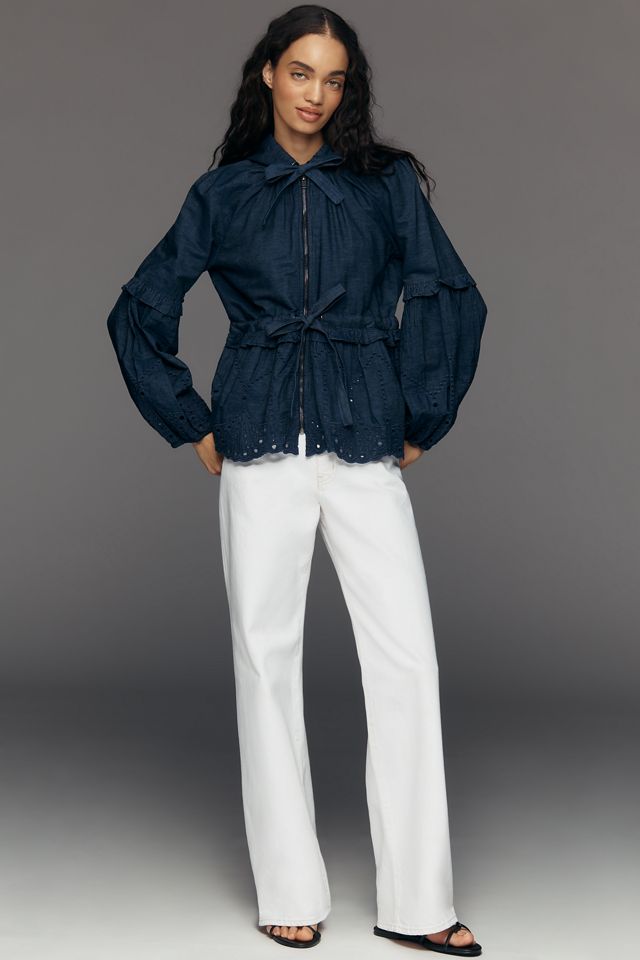 Maeve Embroidered Hooded Denim Jacket #2