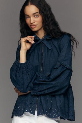 Giacca di Jeans con Cappuccio Ricamata Maeve