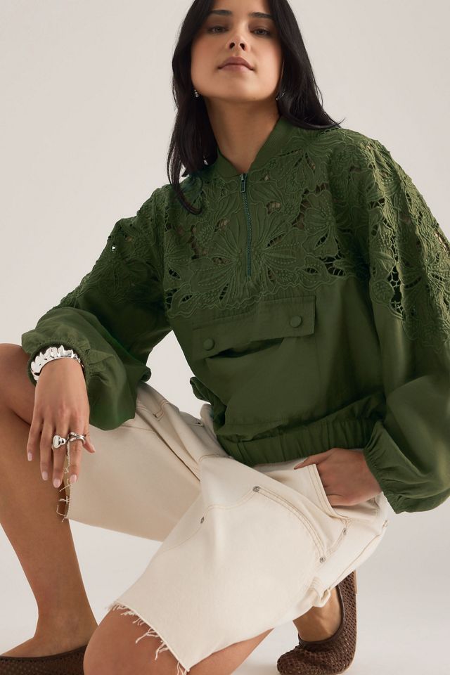 Veste bombardier à demi-fermeture éclair brodée Maeve #3