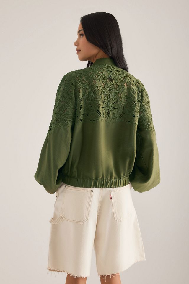 Veste bombardier à demi-fermeture éclair brodée Maeve #1