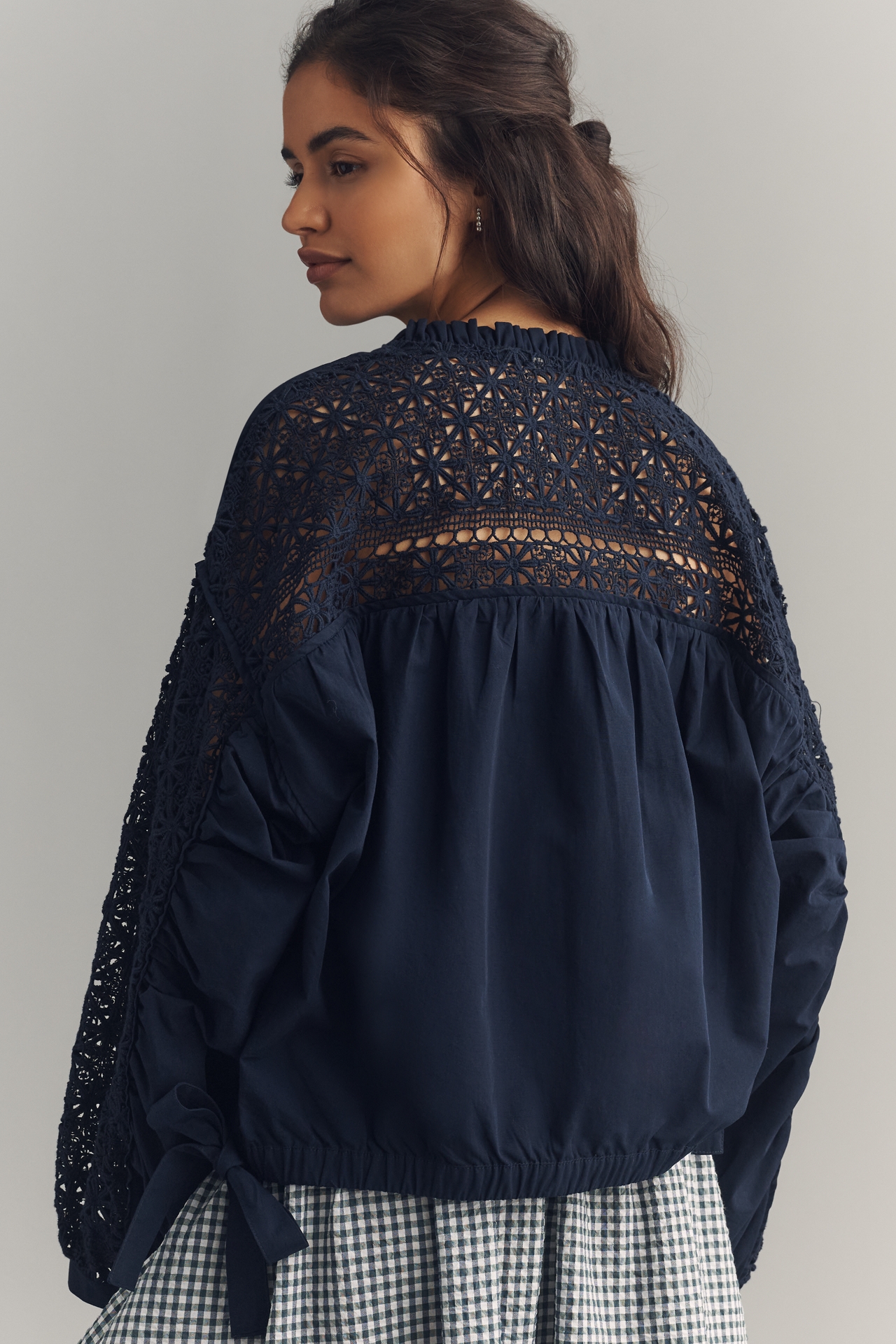 By Anthropologie Lace Bomber Jacket