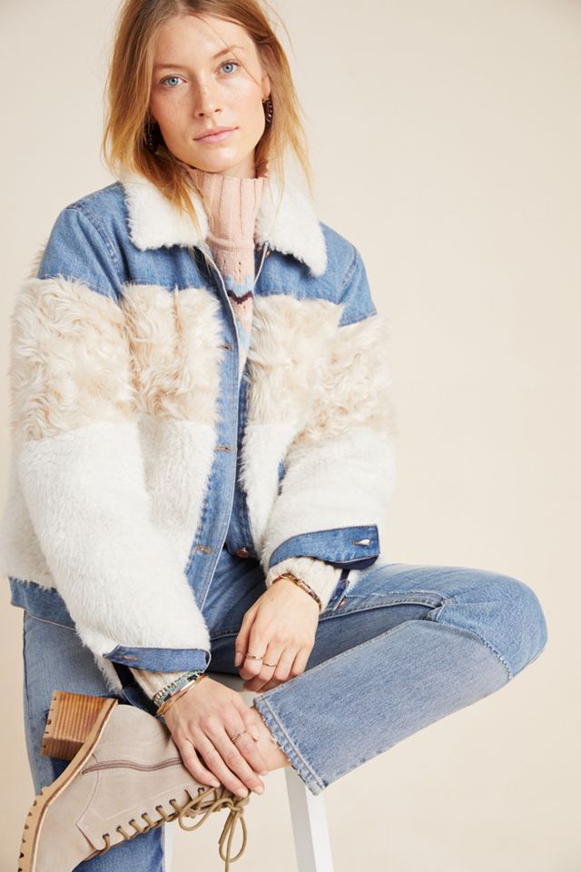 Rebecca Taylor Faux Fur-Trimmed Denim Jacket | Anthropologie