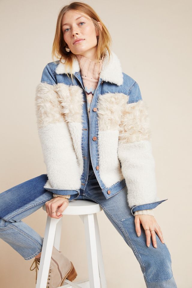 Fur trimmed outlet jean jacket