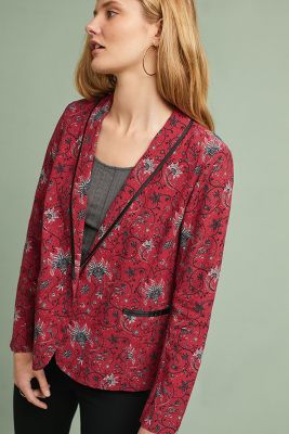 Piped Floral Blazer | Anthropologie