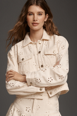 Saylor Eyelet Denim Jacket In White