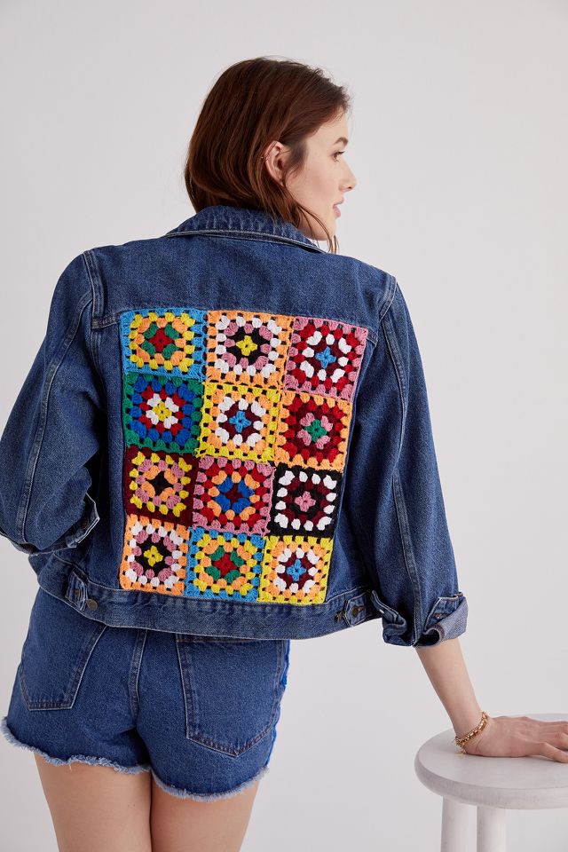 Farm Rio Crochet Denim Trucker Jacket Anthropologie