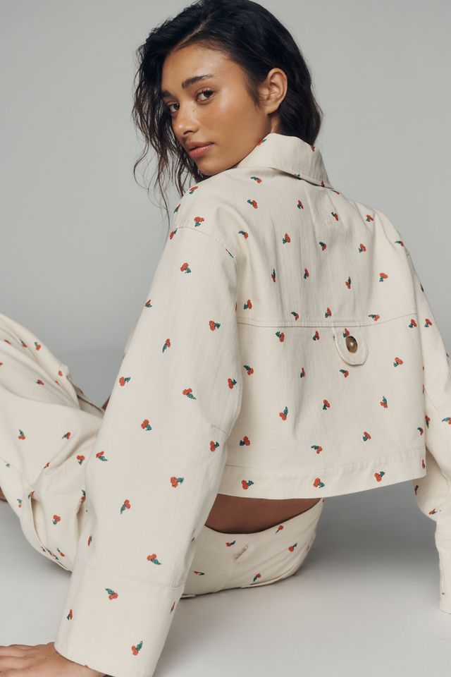 Pilcro Cotton Embroidered Icon Crop Utility Jacket | Anthropologie