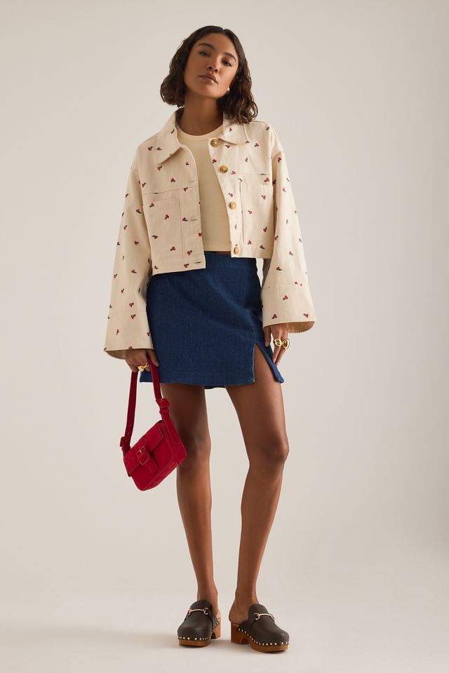Pilcro Cotton Embroidered Icon Crop Utility Jacket #2