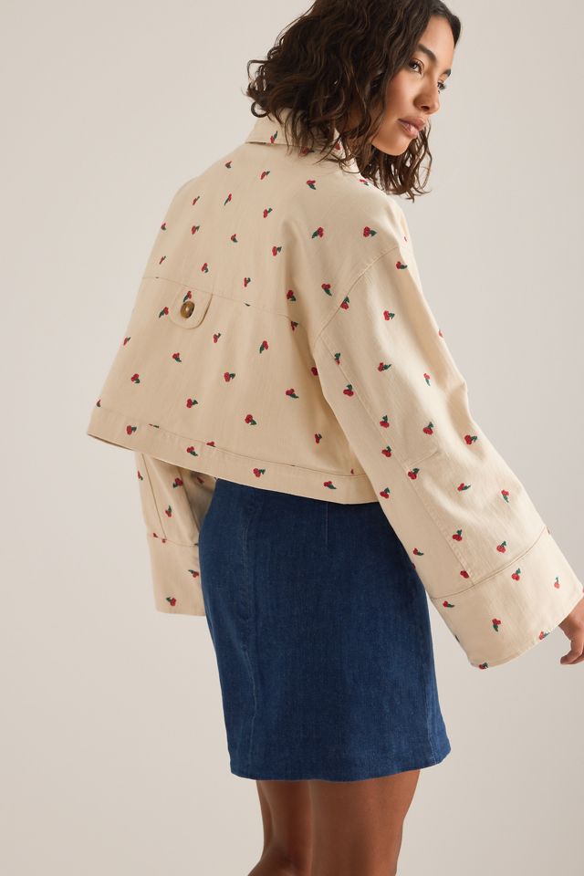 Pilcro Cotton Embroidered Icon Crop Utility Jacket #1