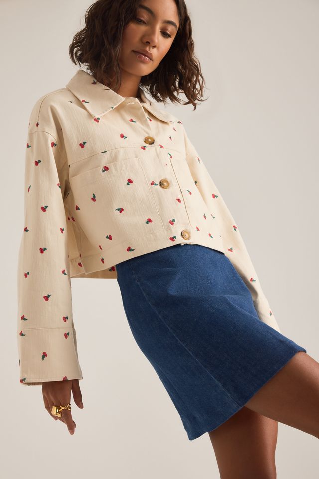 Pilcro Cotton Embroidered Icon Crop Utility Jacket #3