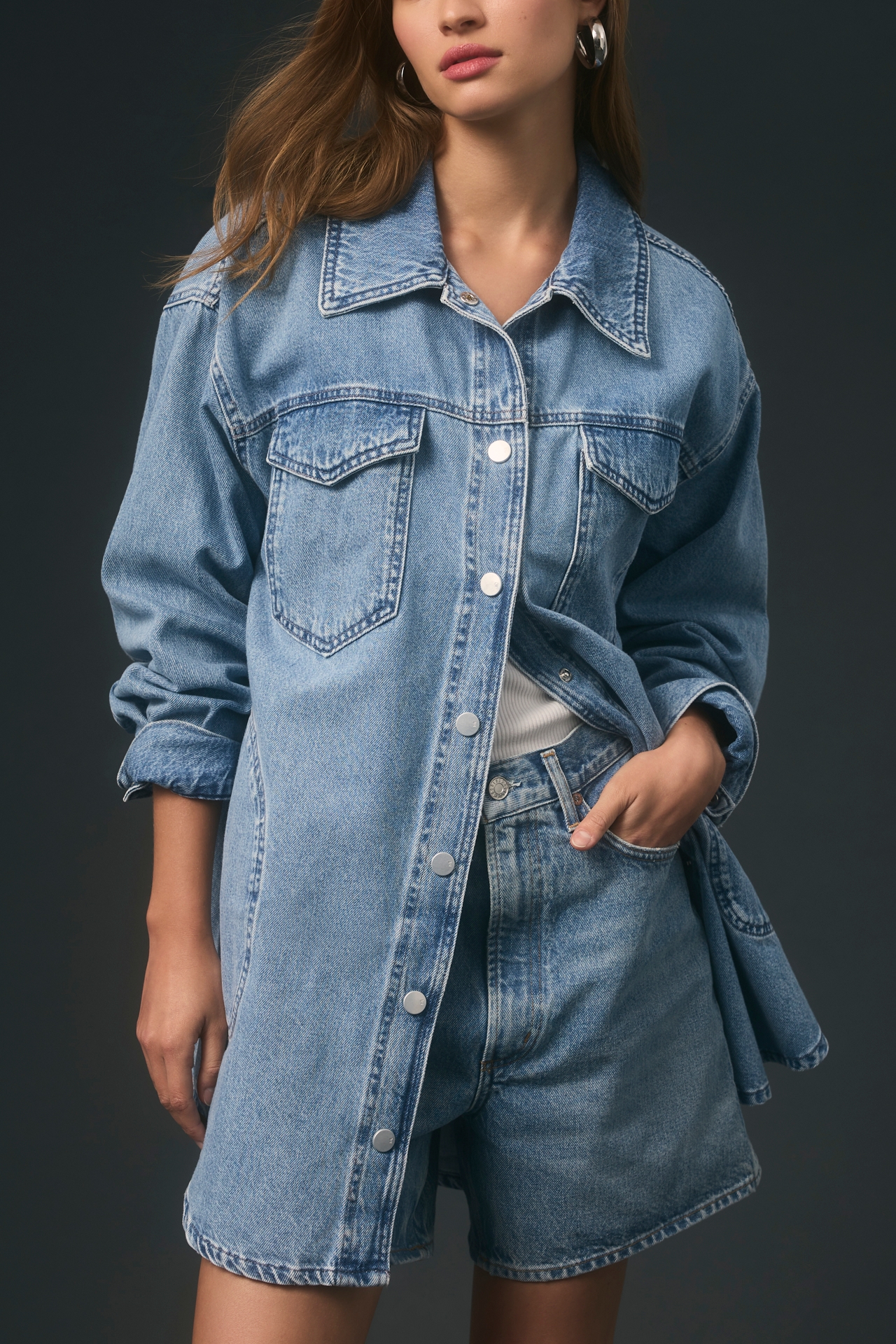 The Tillie Relaxed Denim Shacket by Pilcro