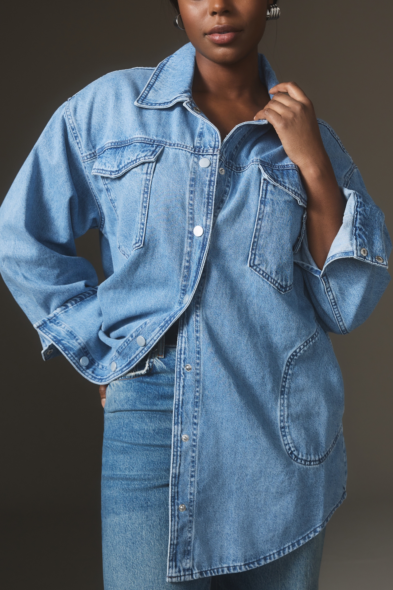 The Tillie Relaxed Denim Shacket by Pilcro