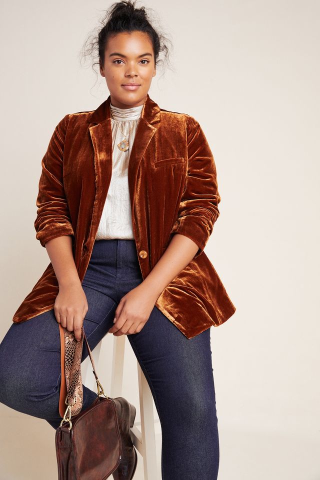 Lucky Brand Plus Denim-Style Velvet Jacket