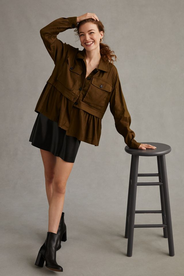 Maeve Flounced Utility Shirt Jacket