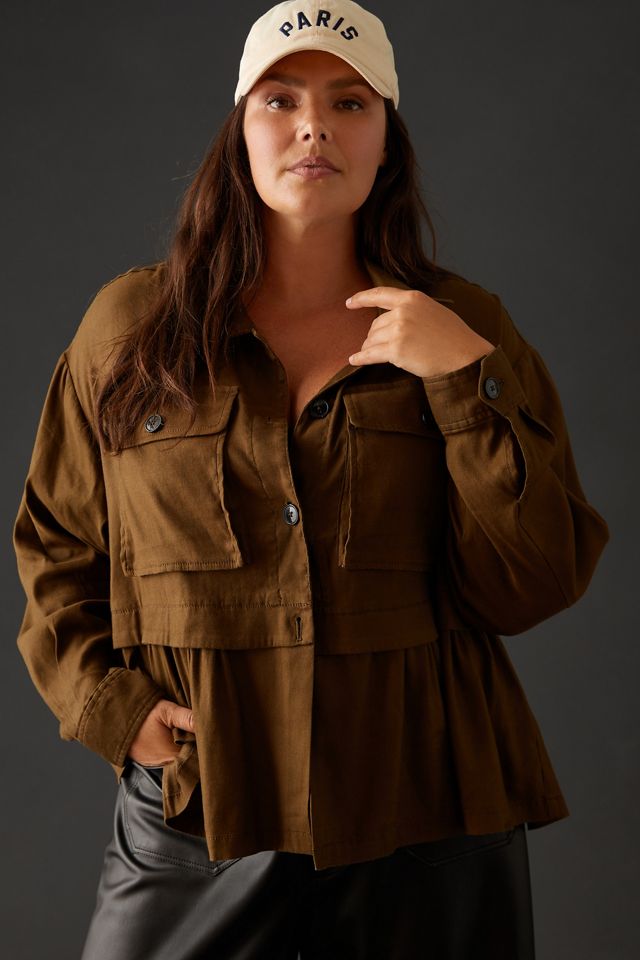 Maeve Flounced Utility Shirt Jacket #4