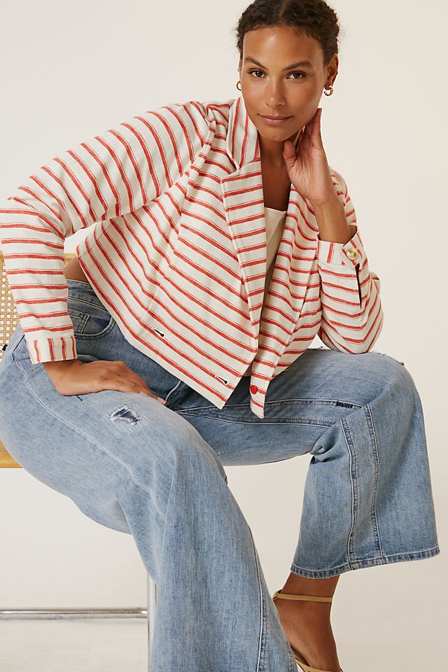 Maeve Cropped Terry Stripe Jacket | Anthropologie
