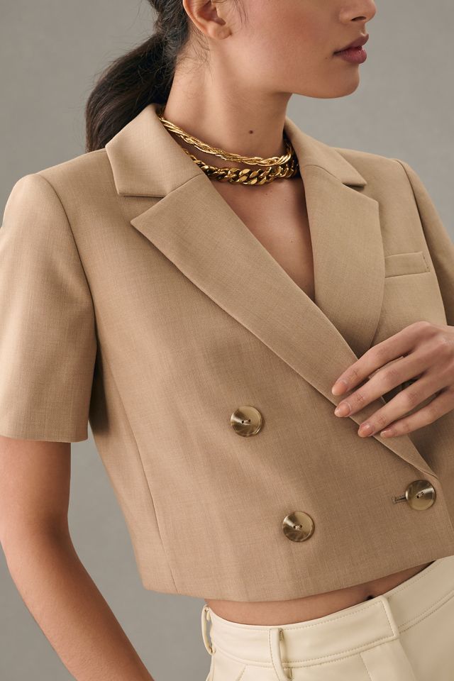 Maeve Cropped Short-Sleeve Blazer #4
