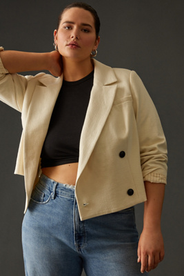 Anthropologie Hutch Fringe Double Breasted Blazer Black Size S