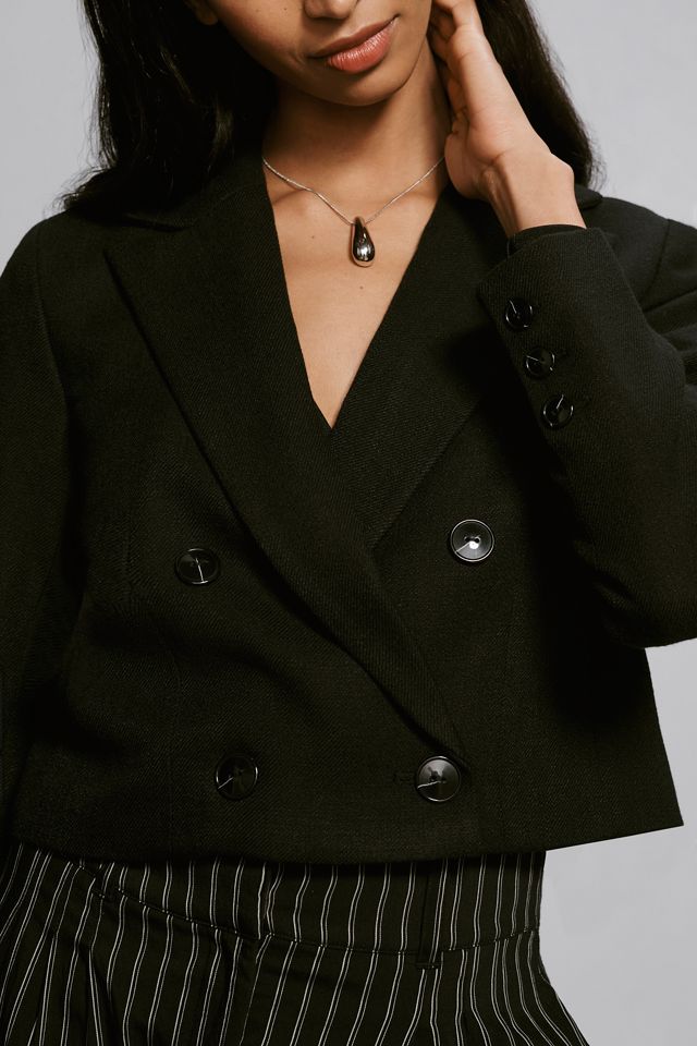 Maeve Cropped Textured Suiting Blazer #3