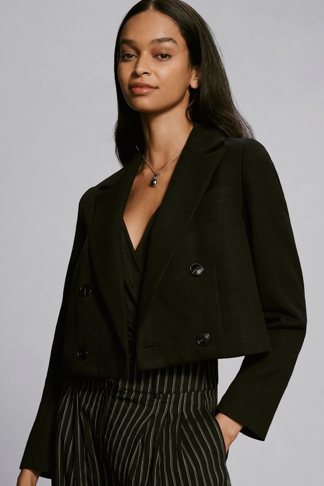 Maeve Cropped Textured Suiting Blazer #1