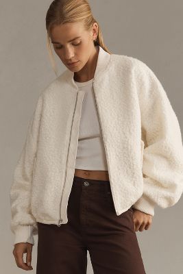 Shop By Anthropologie Sherpa Bomber Jacket In White