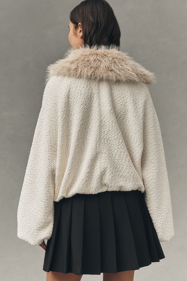 Giacca Bomber Bouclé Maeve con Colletto in Pelliccia Sintetica #1