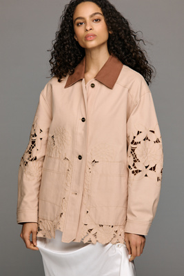 By Anthropologie Floral Cutwork Barn Jacket