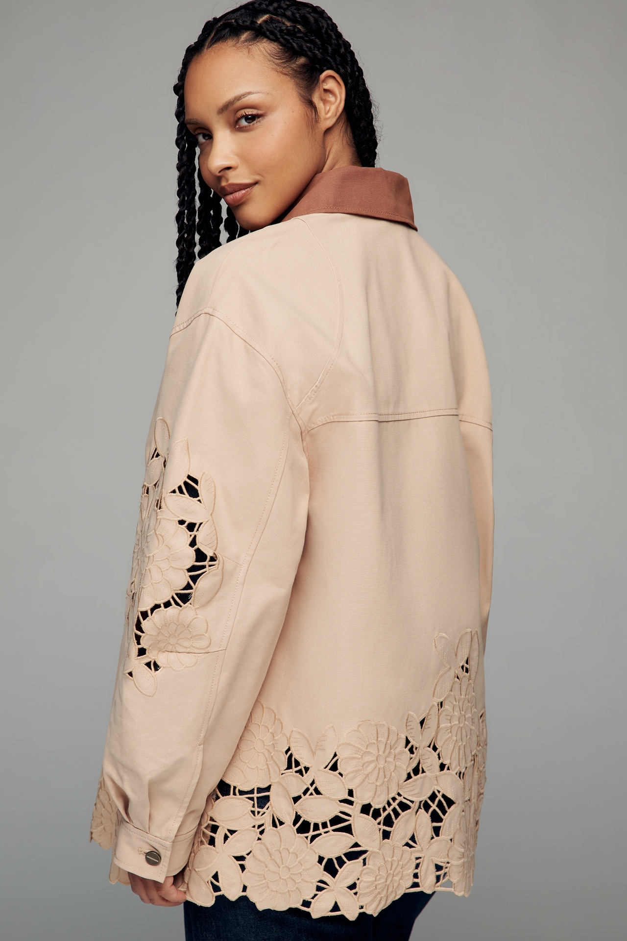 By Anthropologie Cotton Floral Cutwork Barn Jacket