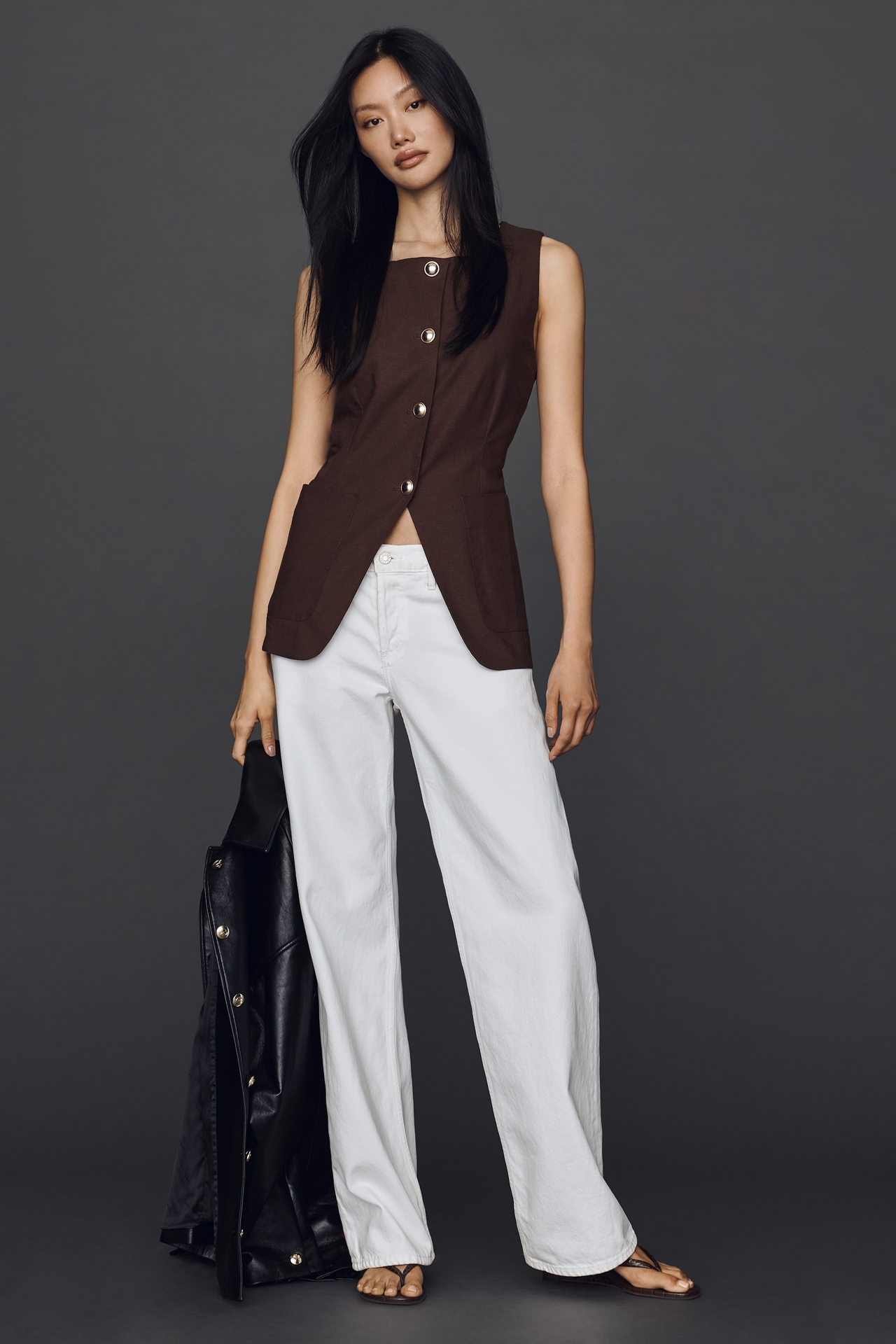 Maeve Linen Blend Cutaway Vest