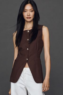 Maeve Linen Blend Cutaway Vest