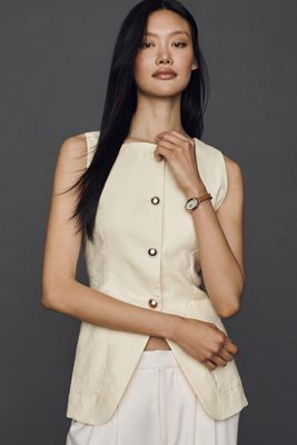 Maeve Linen Blend Cutaway Vest