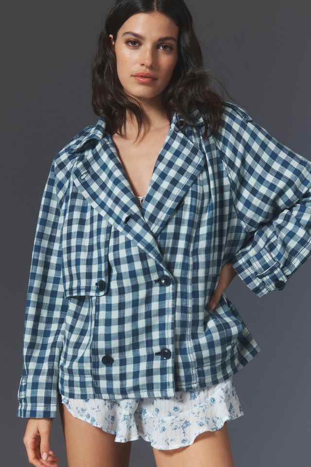 By Anthropologie Gingham Trench Coat #4