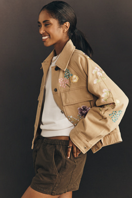 By Anthropologie Floral Embroidered Jacket