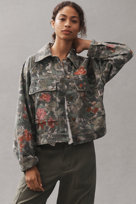 Pilcro Embroidered Utility Jacket In Gray