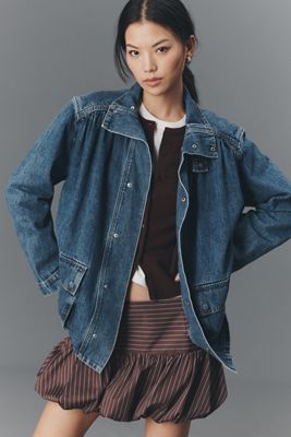 AG Jo Denim Zip-Front Cropped Chore Jacket | Anthropologie