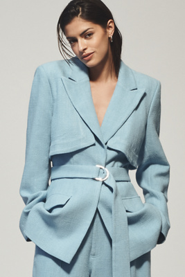 Shop Significant Other Lilah Linen Blend Blazer Jacket In Blue
