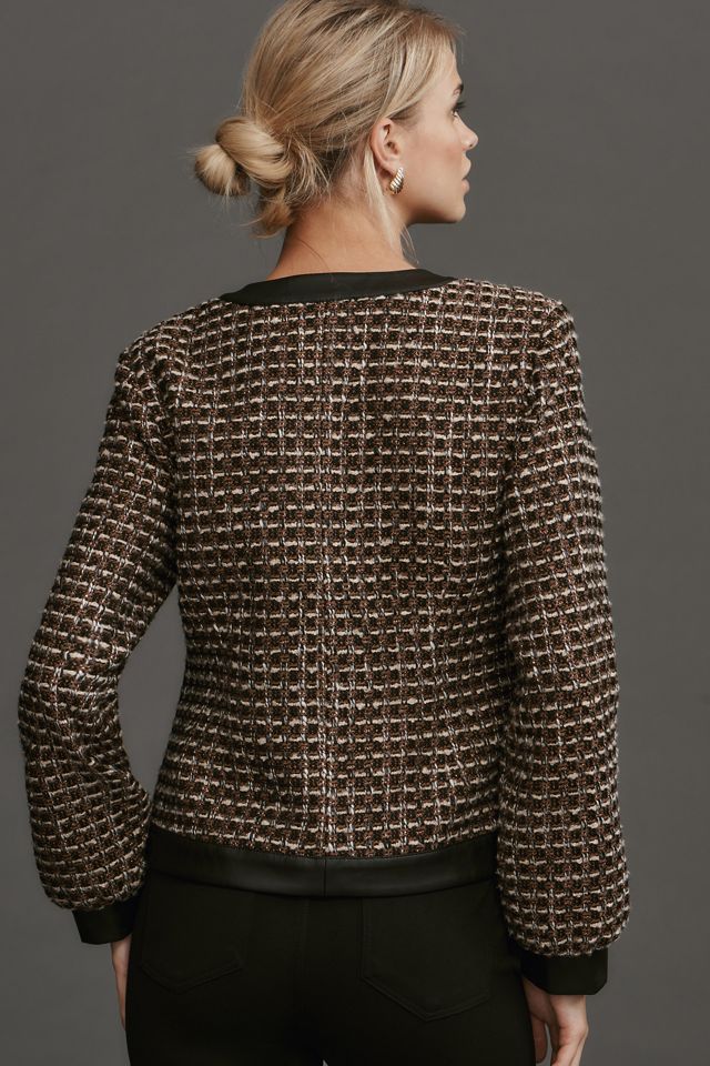 By Anthropologie Faux Leather-Trimmed Tweed Lady Jacket #1