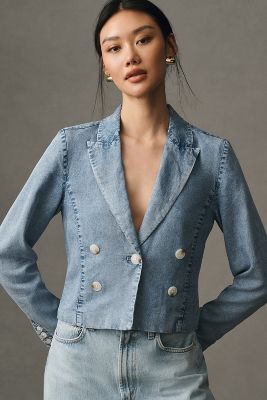 By Anthropologie Cropped Washed Denim Jacket In Blue