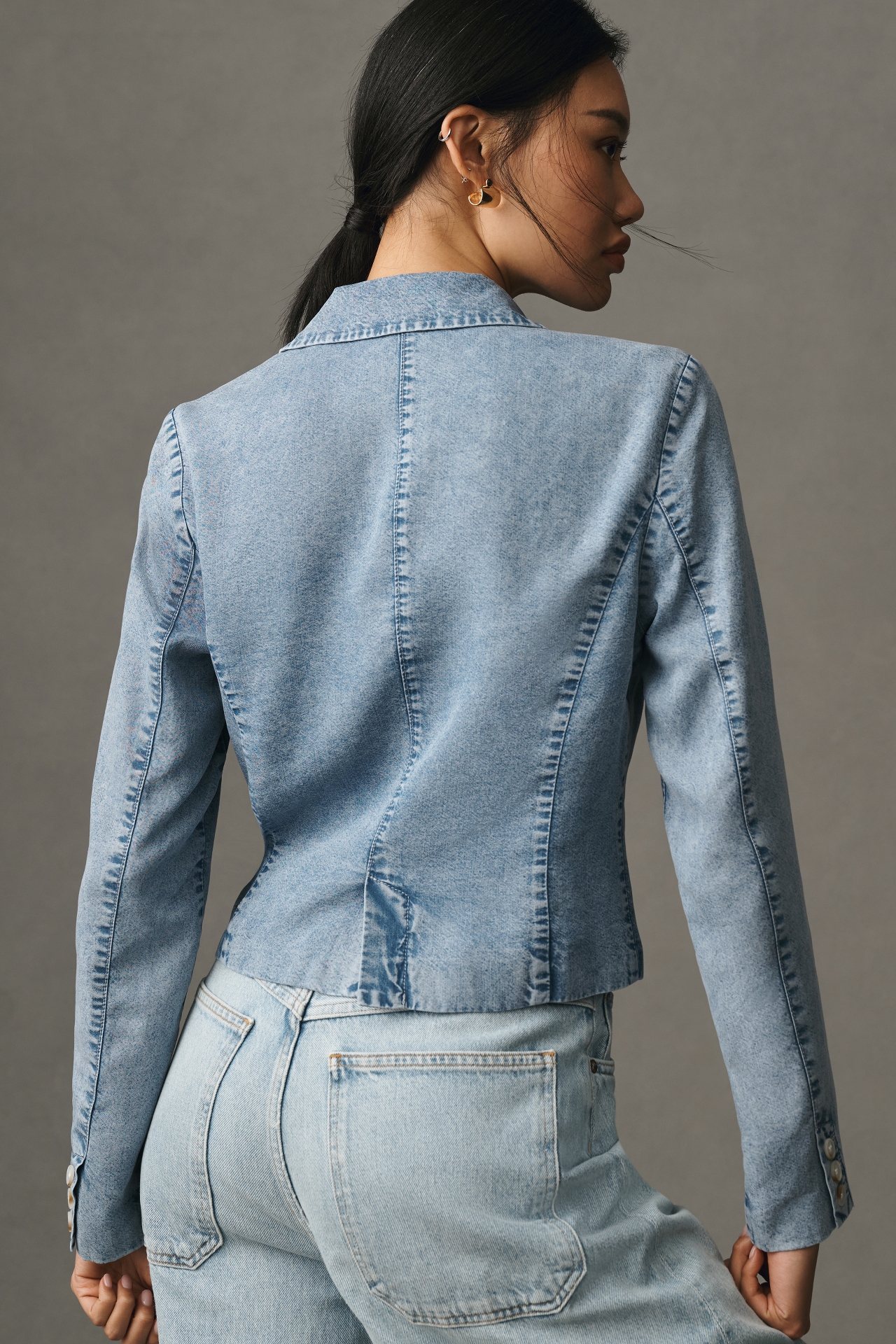 By Anthropologie Cropped Washed Denim Jacket