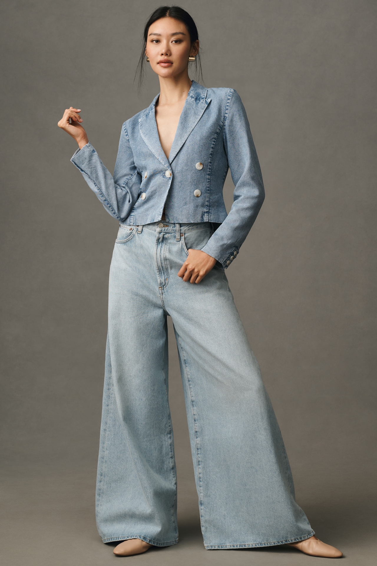 By Anthropologie Cropped Washed Denim Jacket