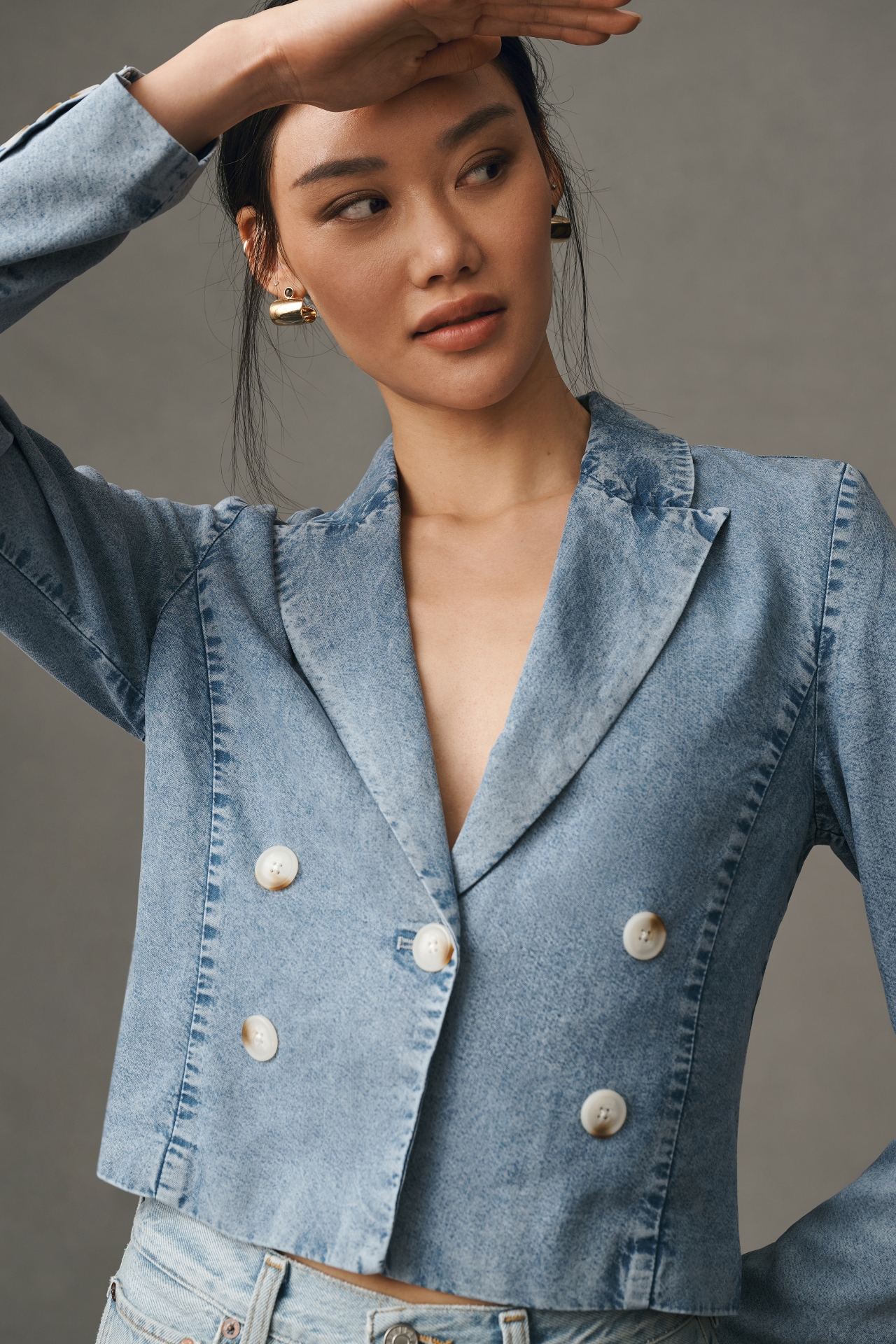 By Anthropologie Cropped Washed Denim Jacket