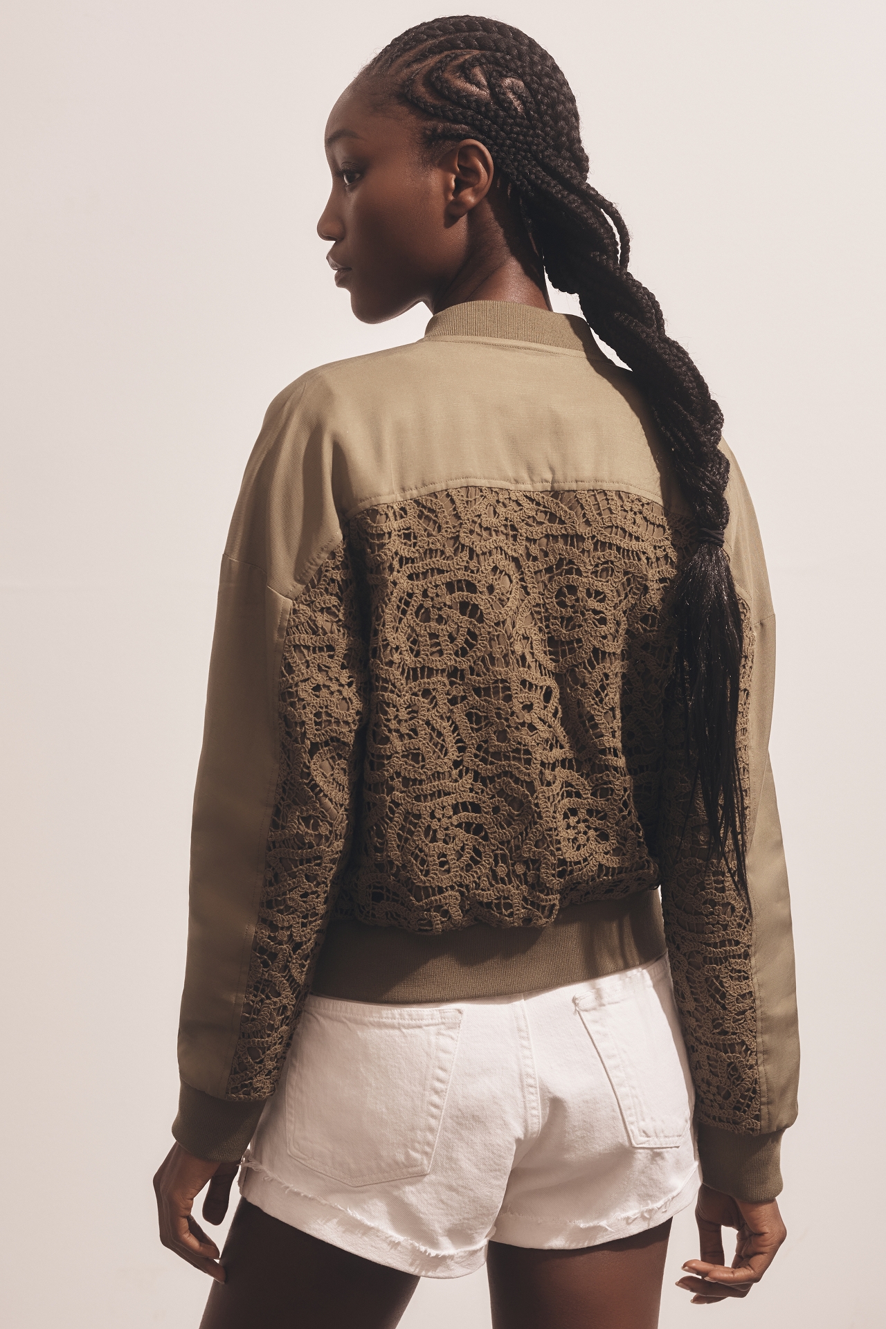 By Anthropologie Crochet Bomber Jacket