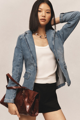 Shop Dear John Minah Denim Blazer Jacket In Blue