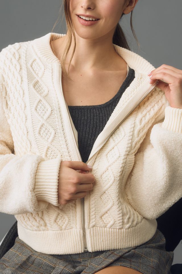Dear John Erla Zip-Front Cable Sweater Jacket #2