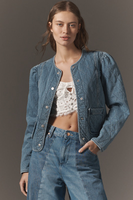 Shop Dear John Kit Quilted Denim Lady Jacket In Blue