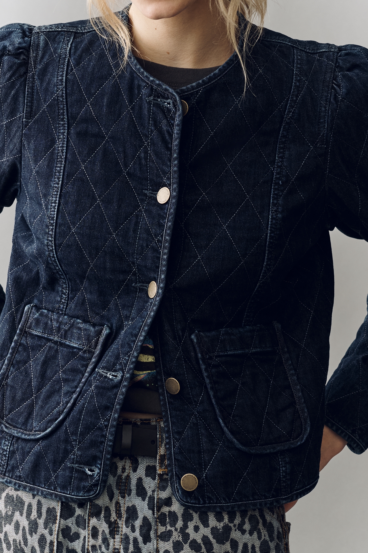 Dear John Kit Quilted Denim Puff Sleeve Jacket