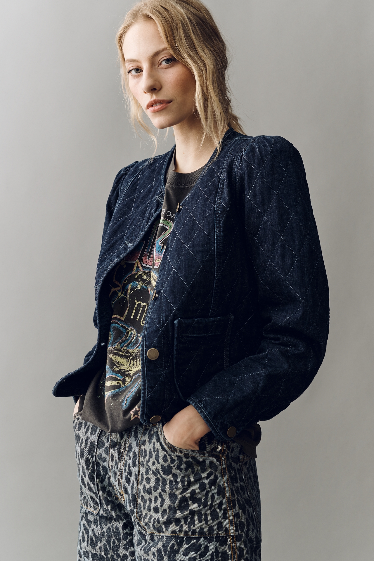 Dear John Kit Quilted Denim Puff Sleeve Jacket