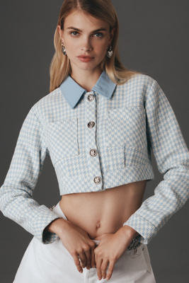 En Saison Raelynn Cropped Trucker Jacket In Blue