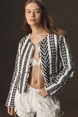 SANCTUARY COCO JACQUARD BUTTON-FRONT JACKET 