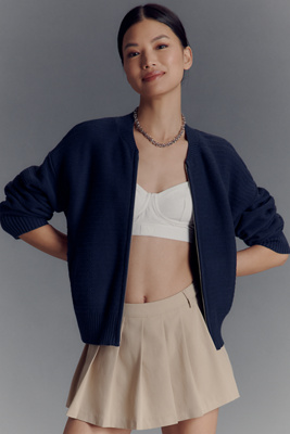 Sanctuary Knitted Bomber Jacket In Blue
